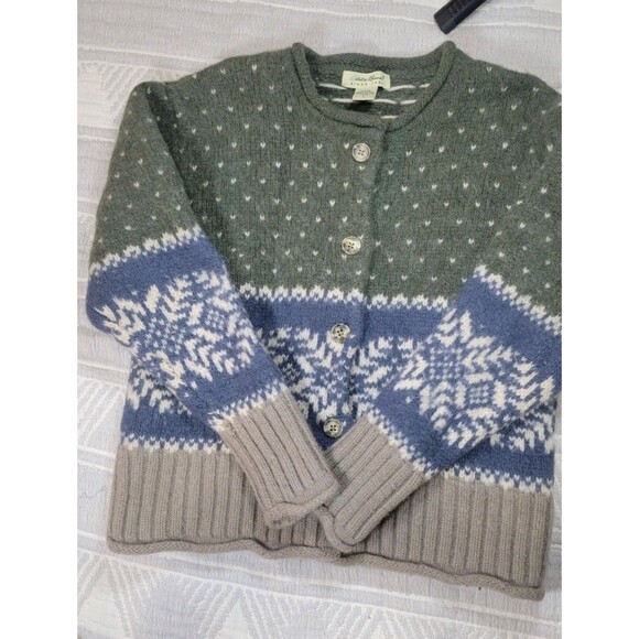 Eddie Bauer 100% Wool Fair Isle Cardigan Sweater Women’s Size L | Made in... - Picture 2 of 8